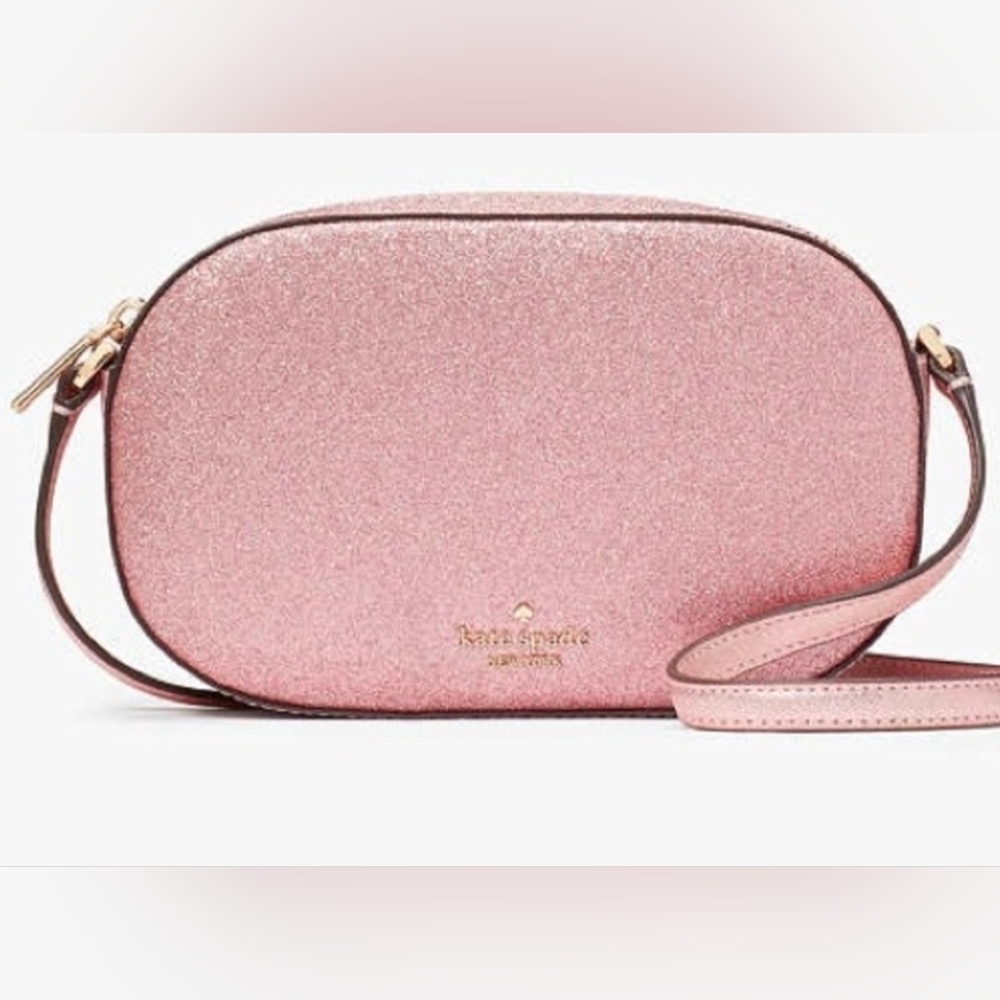KATE SPADE Glimmer Mitten Pink Color Oval Camera Crossbody Bag New